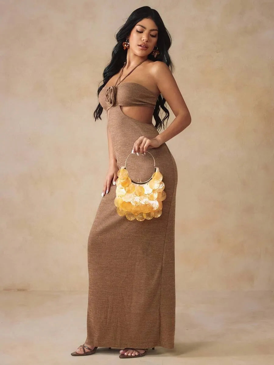 Women's Top Handle Bag With Metal Shell Decor Fashion Elegant Versatile Personalized Shoulder Purse Casual Beach Vacation Holiday Outfit