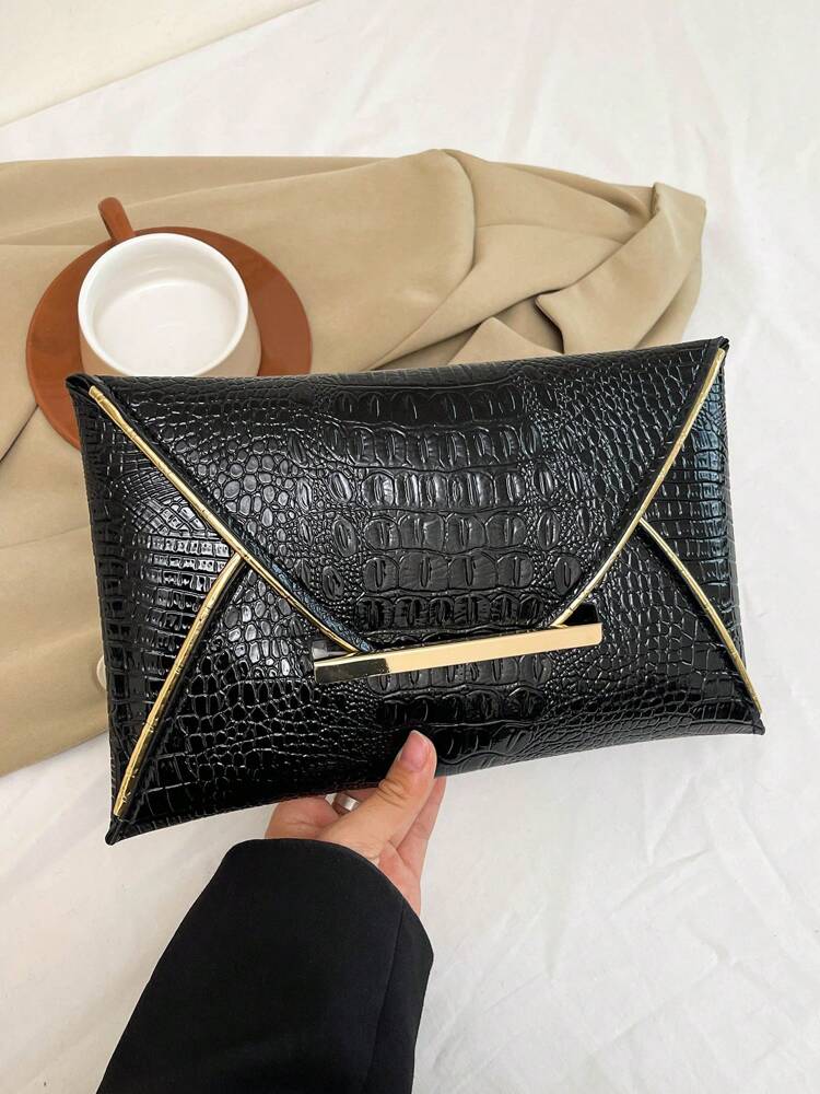 Women's Crocodile Print Snake Print Solid Color PU Clutch Envelope Bag Minimalist Fashion Handbag Casual Evening Party Purse For Women