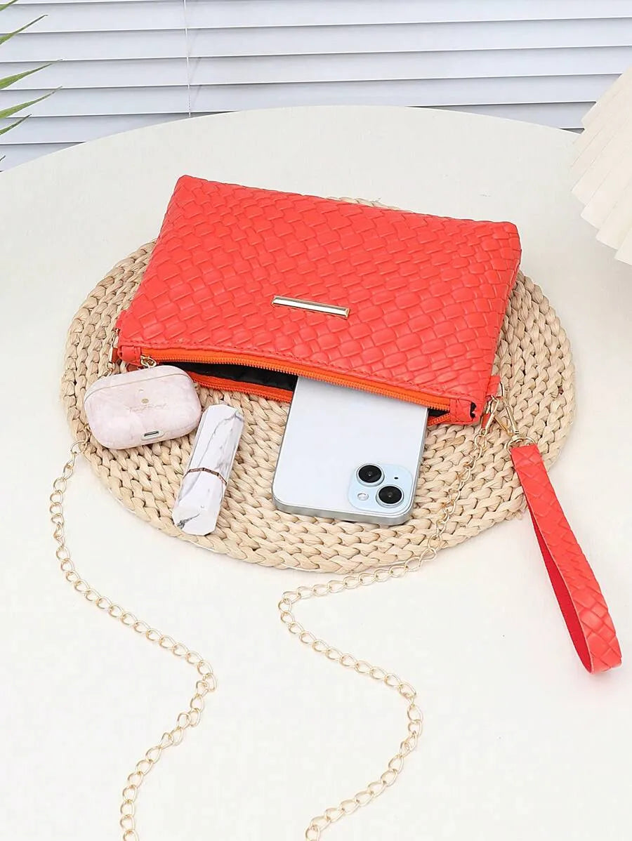 Women's Mini Solid Color PU Wavy Textured Shoulder Handbag With Chain Strap Elegant Crossbody Purse Casual Daily Small Fashion Bag