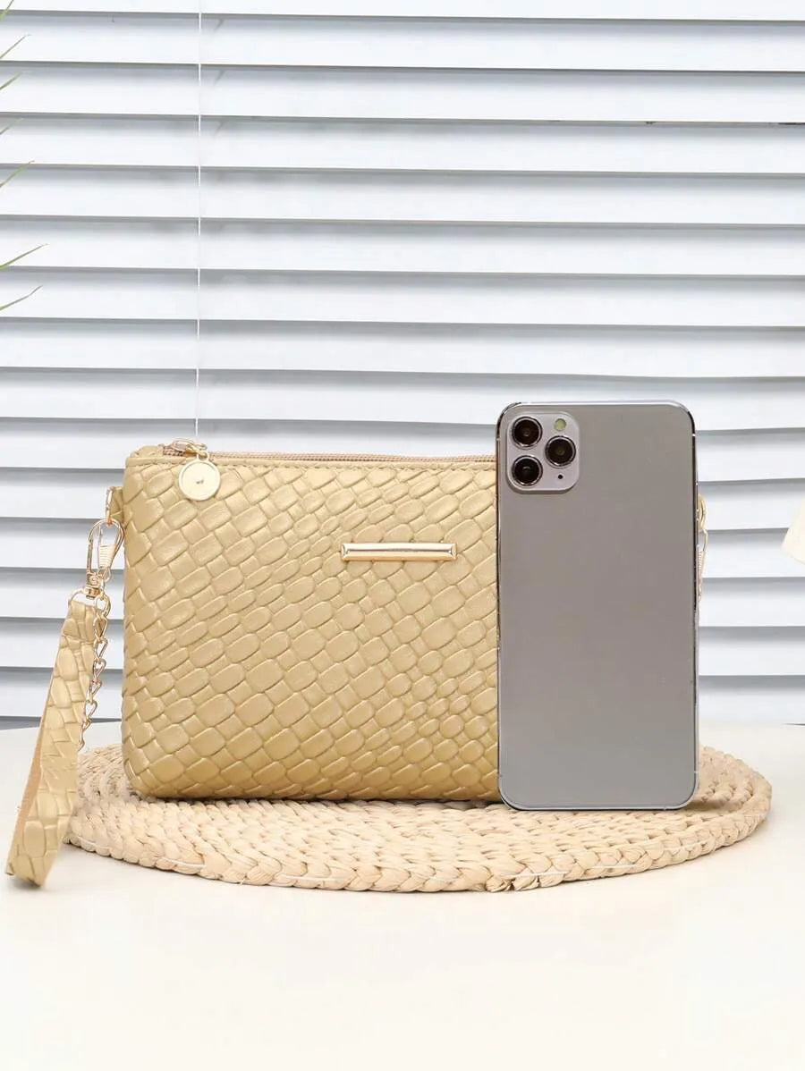 Women's Mini Solid Color PU Wavy Textured Shoulder Handbag With Chain Strap Elegant Crossbody Purse Casual Daily Small Fashion Bag