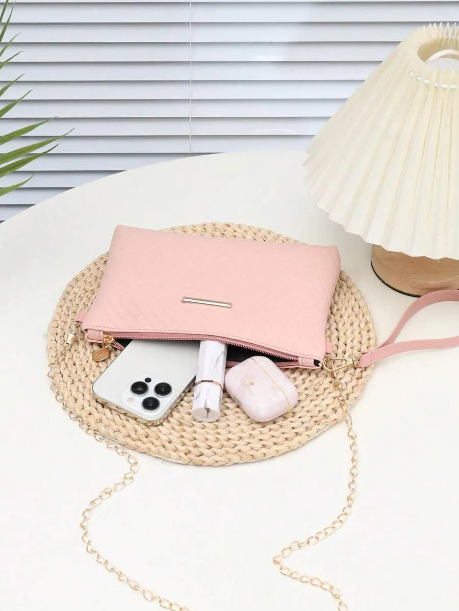 Women's Mini Solid Color PU Wavy Textured Shoulder Handbag With Chain Strap Elegant Crossbody Purse Casual Daily Small Fashion Bag