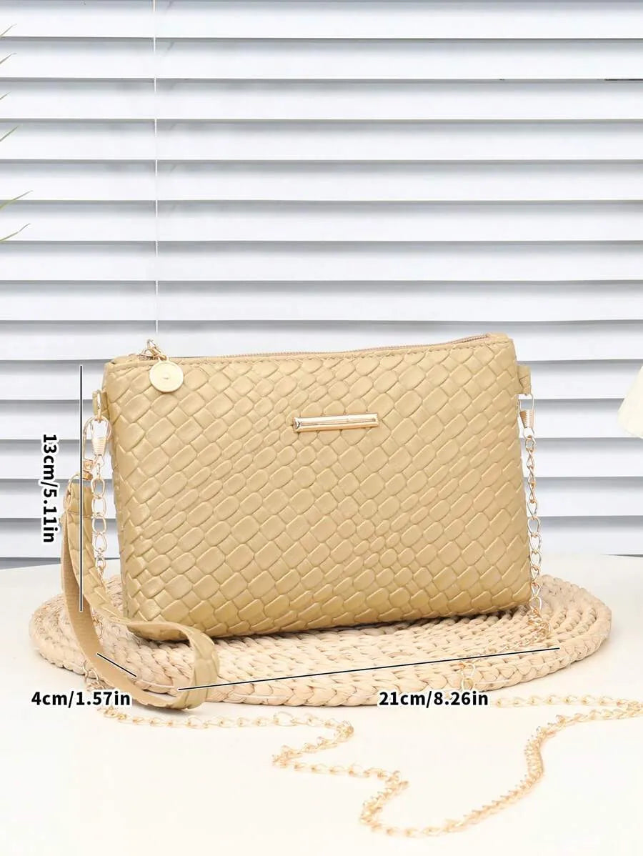 Women's Mini Solid Color PU Wavy Textured Shoulder Handbag With Chain Strap Elegant Crossbody Purse Casual Daily Small Fashion Bag