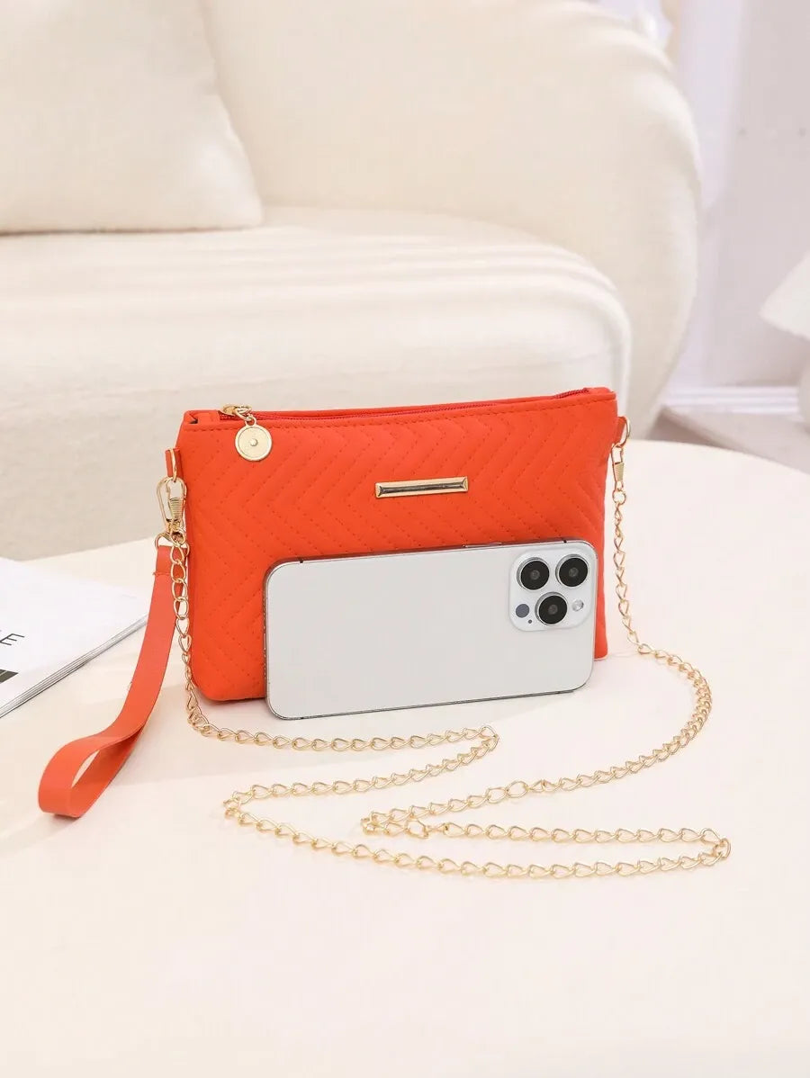 Women's Mini Brick Style Solid Color Shoulder Bag Minimalist Plain Clutch Crossbody Purse With Chain Strap Casual Travel Fashion Bag