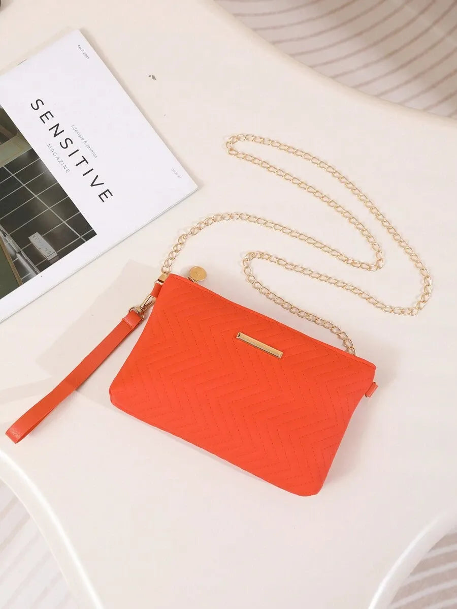 Women's Mini Brick Style Solid Color Shoulder Bag Minimalist Plain Clutch Crossbody Purse With Chain Strap Casual Travel Fashion Bag