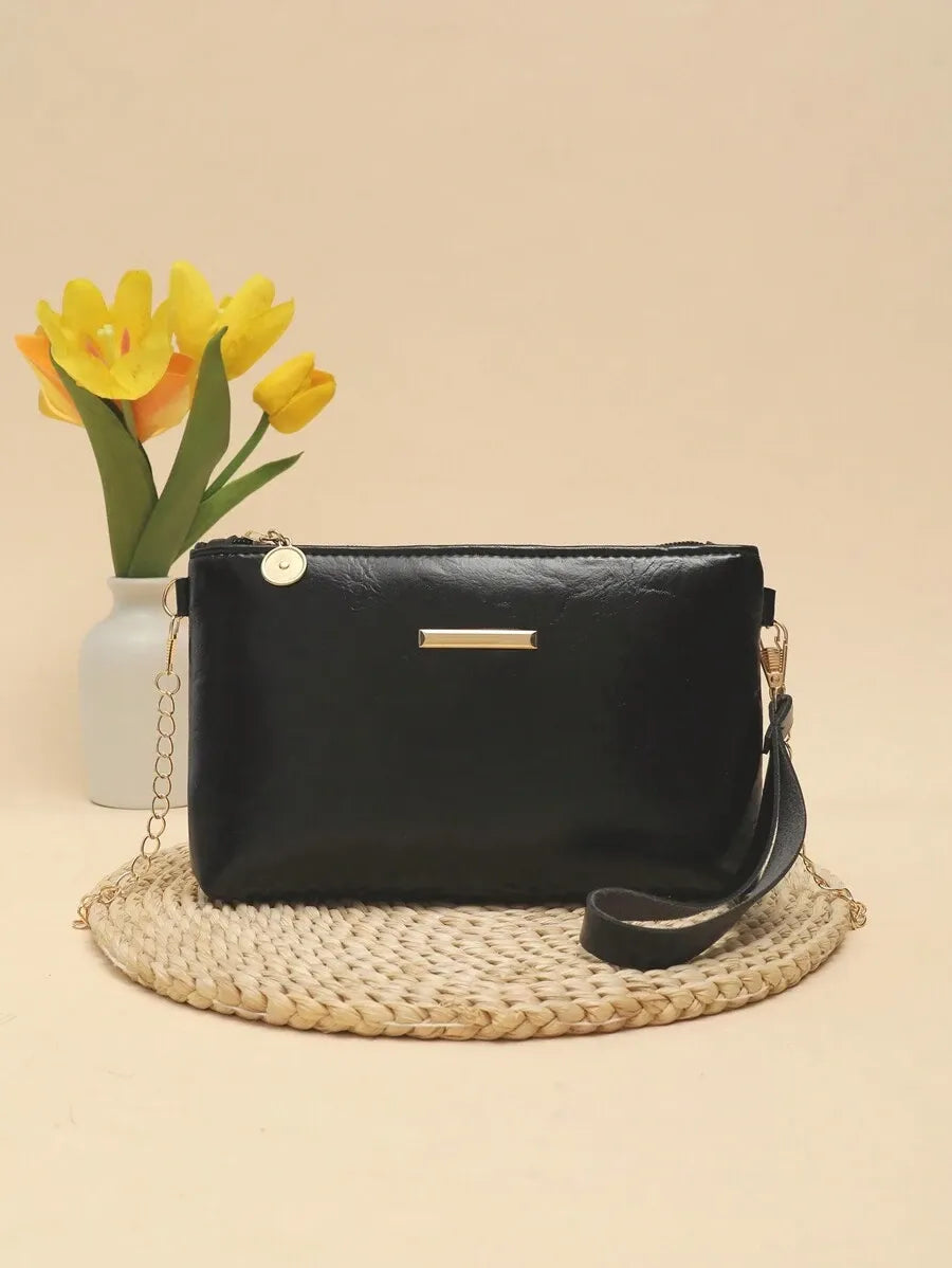 Women's Mini Brick Style Solid Color Shoulder Bag Minimalist Plain Clutch Crossbody Purse With Chain Strap Casual Travel Fashion Bag