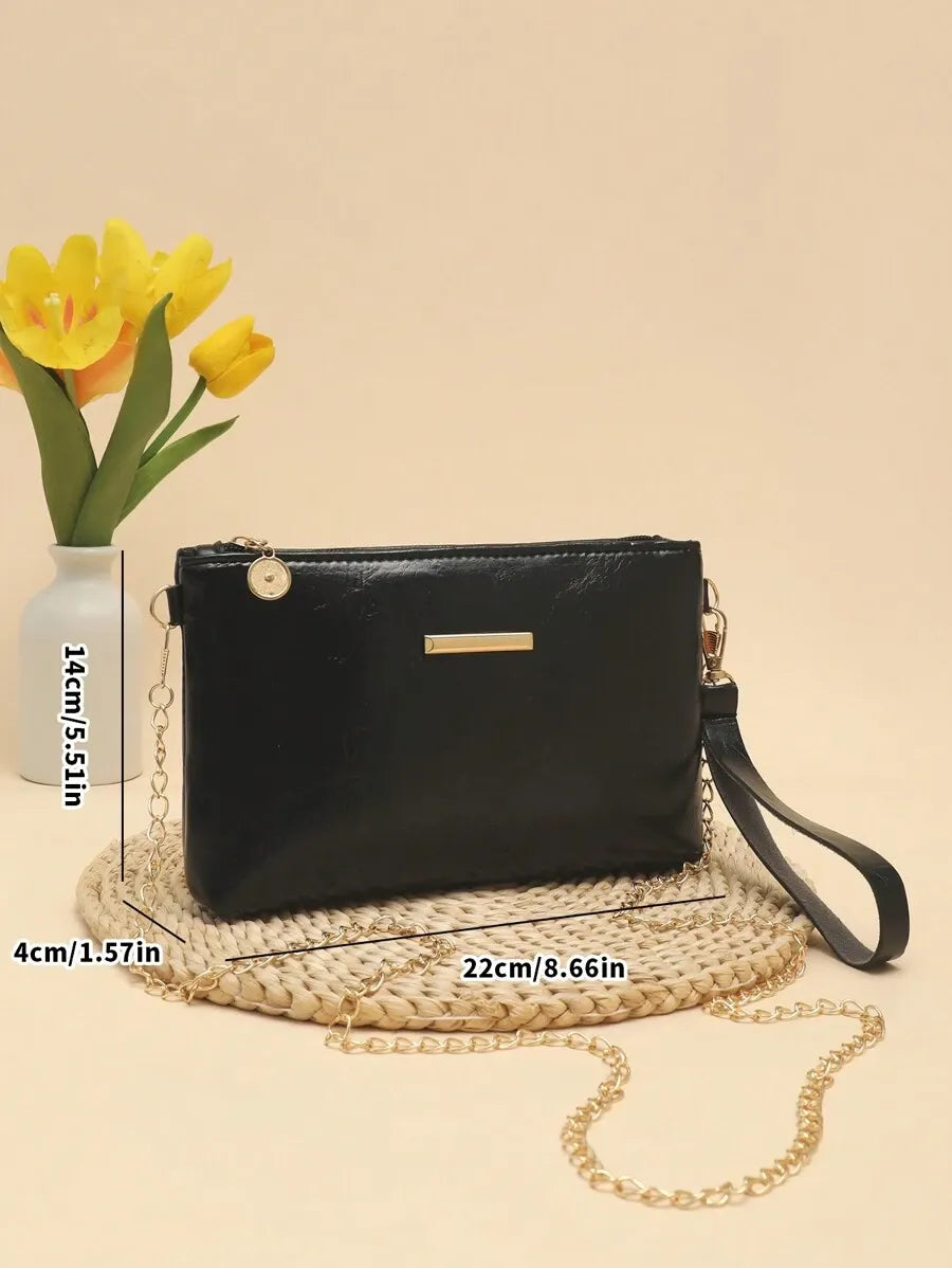 Women's Mini Brick Style Solid Color Shoulder Bag Minimalist Plain Clutch Crossbody Purse With Chain Strap Casual Travel Fashion Bag