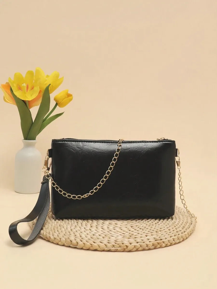 Women's Mini Brick Style Solid Color Shoulder Bag Minimalist Plain Clutch Crossbody Purse With Chain Strap Casual Travel Fashion Bag