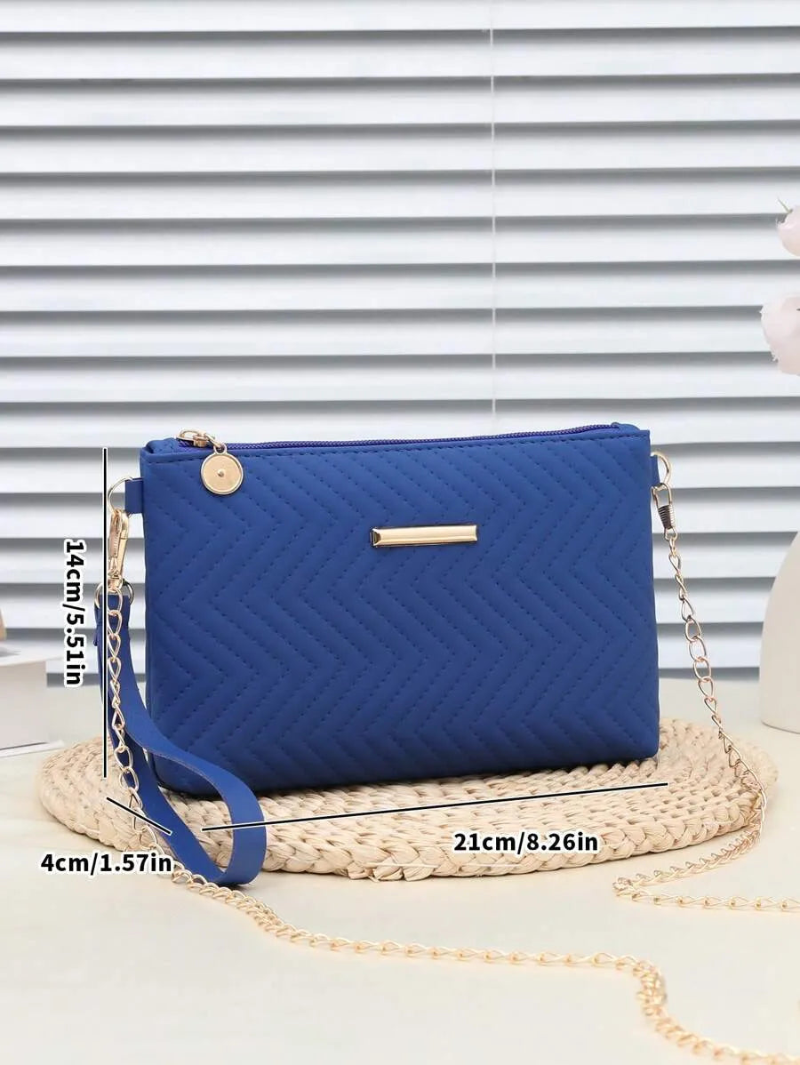 Women's Mini Solid Color PU Wavy Textured Shoulder Handbag With Chain Strap Elegant Crossbody Purse Casual Daily Small Fashion Bag