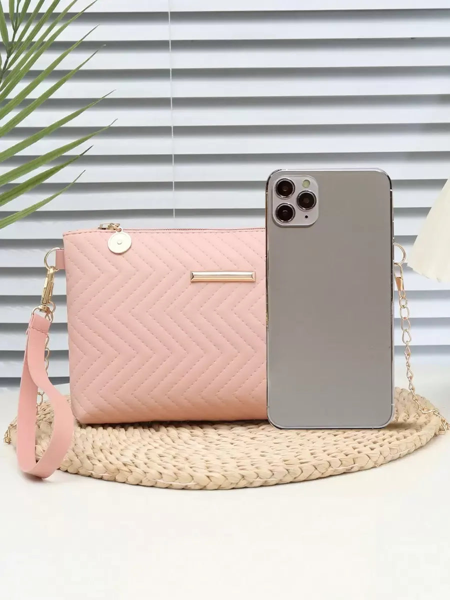 Women's Mini Solid Color PU Wavy Textured Shoulder Handbag With Chain Strap Elegant Crossbody Purse Casual Daily Small Fashion Bag