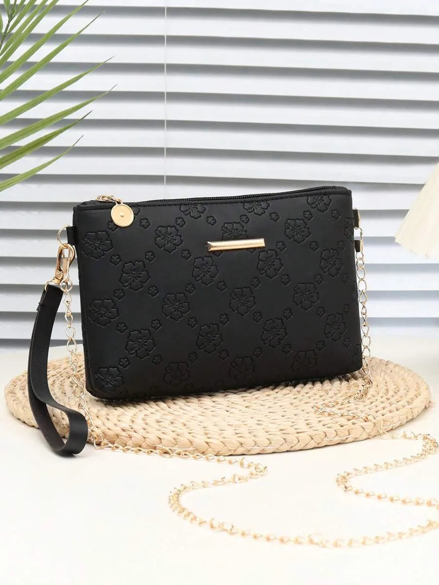 Women's Mini Solid Color PU Wavy Textured Shoulder Handbag With Chain Strap Elegant Crossbody Purse Casual Daily Small Fashion Bag