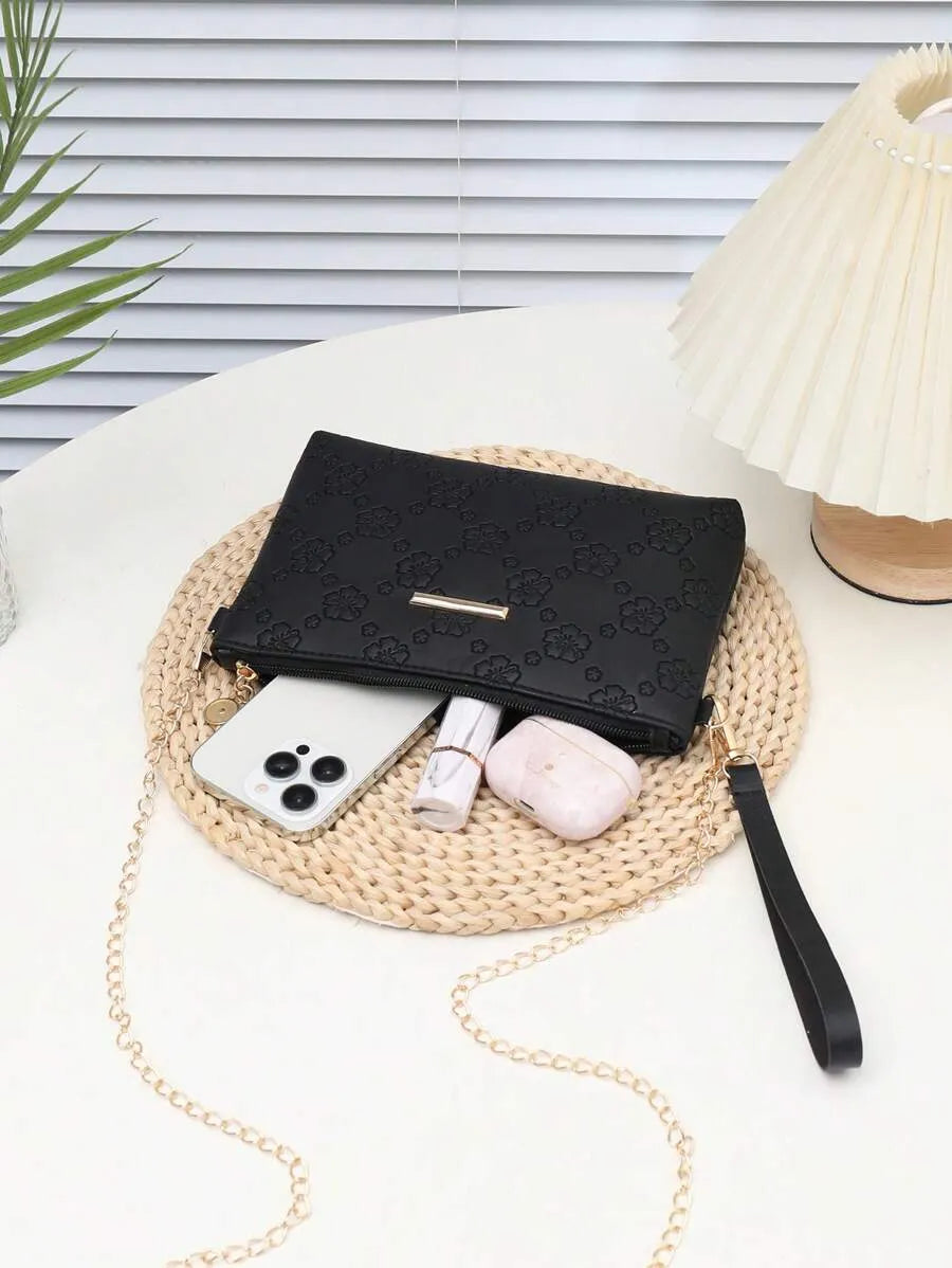 Women's Mini Solid Color PU Wavy Textured Shoulder Handbag With Chain Strap Elegant Crossbody Purse Casual Daily Small Fashion Bag