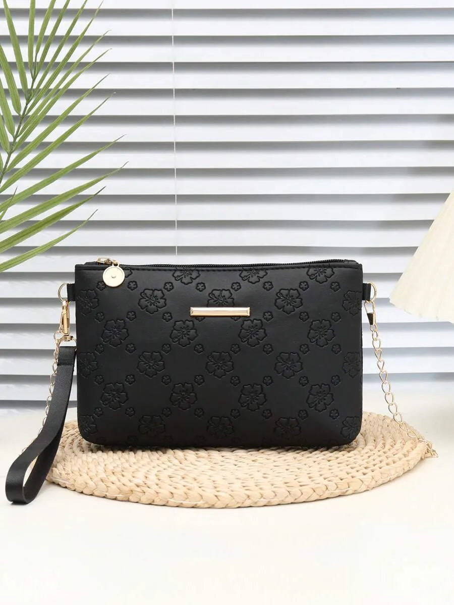 Women's Mini Solid Color PU Wavy Textured Shoulder Handbag With Chain Strap Elegant Crossbody Purse Casual Daily Small Fashion Bag