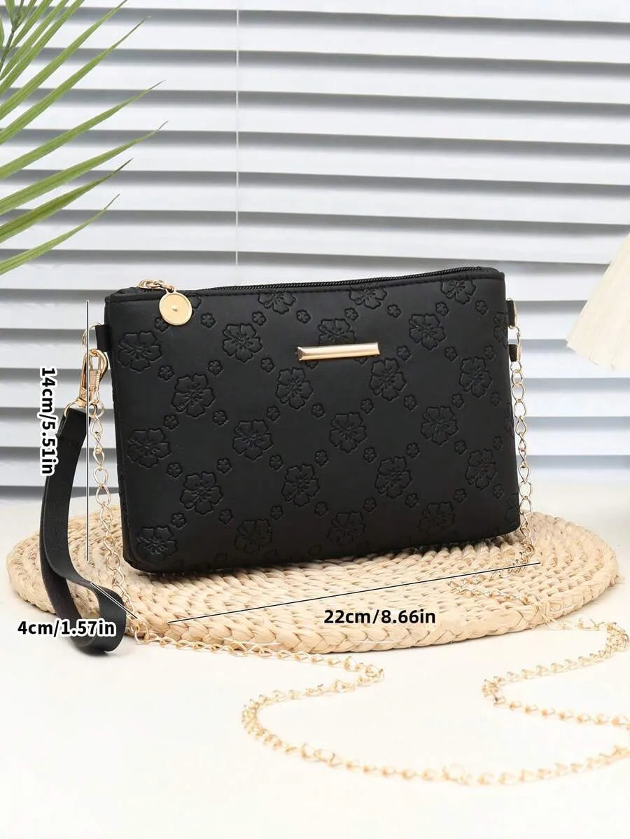 Women's Mini Solid Color PU Wavy Textured Shoulder Handbag With Chain Strap Elegant Crossbody Purse Casual Daily Small Fashion Bag