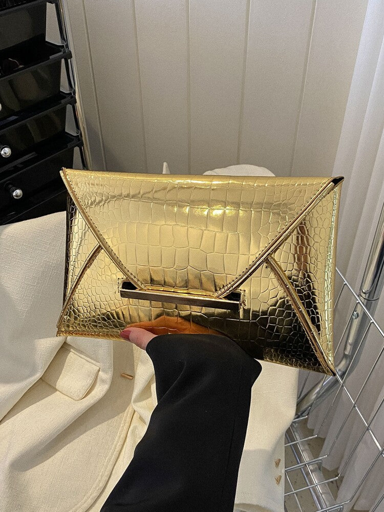 Women's Crocodile Print Snake Print Solid Color PU Clutch Envelope Bag Minimalist Fashion Handbag Casual Evening Party Purse For Women