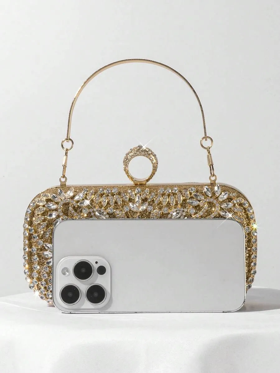 Women's Rhinestone Decor Evening Clutch Bag Party Handbag Wedding Bridal Prom Dinner Banquet Purse Elegant Formal Dress Prom Accessories