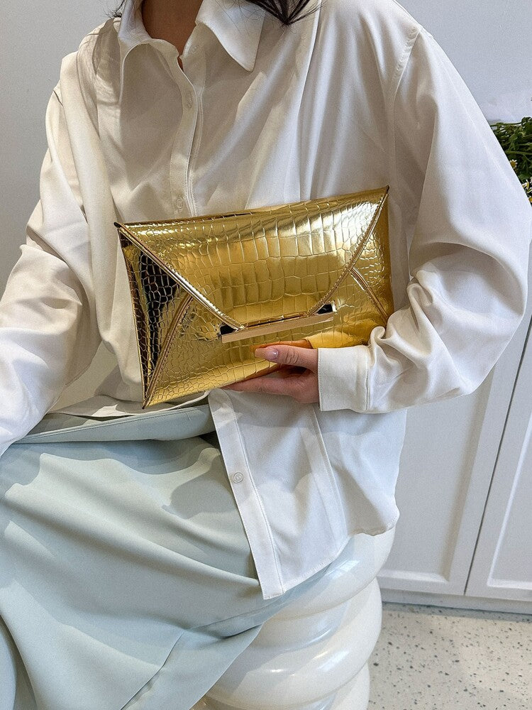 Women's Crocodile Print Snake Print Solid Color PU Clutch Envelope Bag Minimalist Fashion Handbag Casual Evening Party Purse For Women