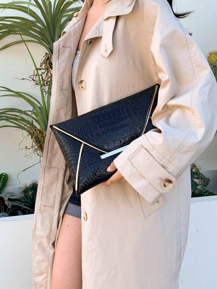 Women's Crocodile Print Snake Print Solid Color PU Clutch Envelope Bag Minimalist Fashion Handbag Casual Evening Party Purse For Women