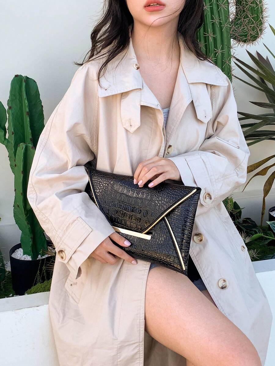 Women's Crocodile Print Snake Print Solid Color PU Clutch Envelope Bag Minimalist Fashion Handbag Casual Evening Party Purse For Women