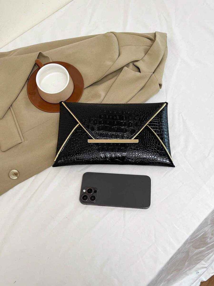 Women's Crocodile Print Snake Print Solid Color PU Clutch Envelope Bag Minimalist Fashion Handbag Casual Evening Party Purse For Women