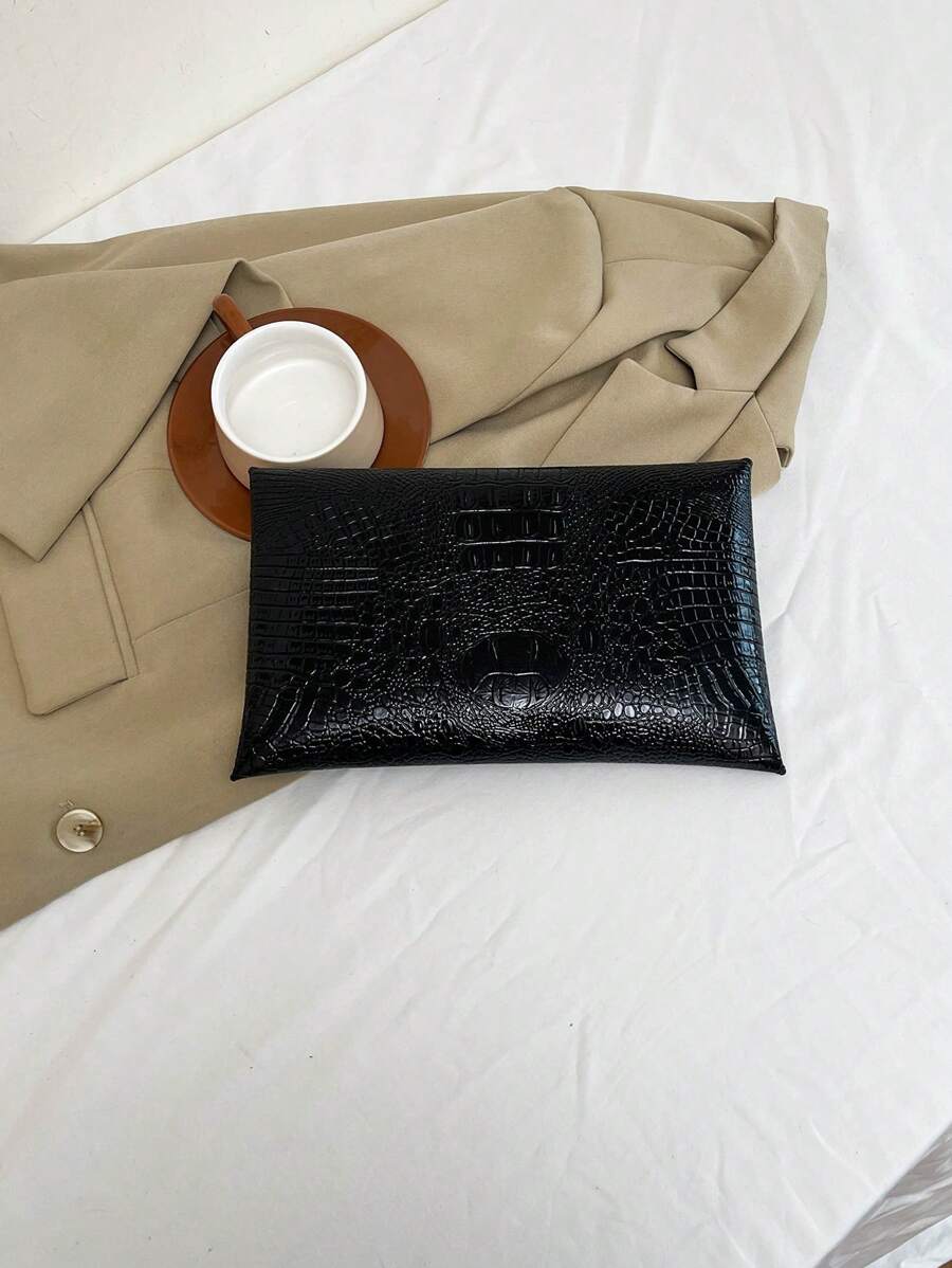 Women's Crocodile Print Snake Print Solid Color PU Clutch Envelope Bag Minimalist Fashion Handbag Casual Evening Party Purse For Women