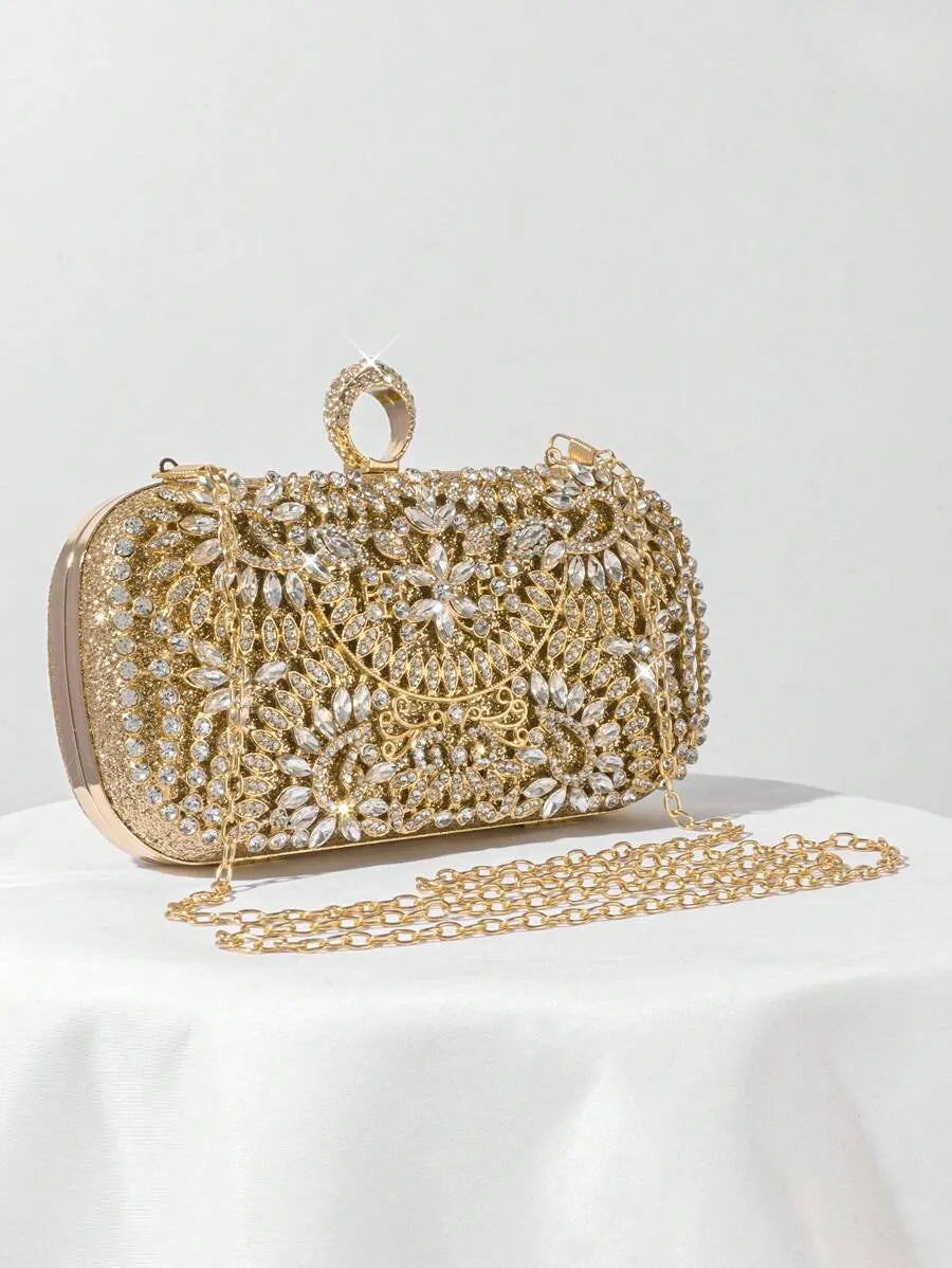 Women's Rhinestone Decor Evening Clutch Bag Party Handbag Wedding Bridal Prom Dinner Banquet Purse Elegant Formal Dress Prom Accessories