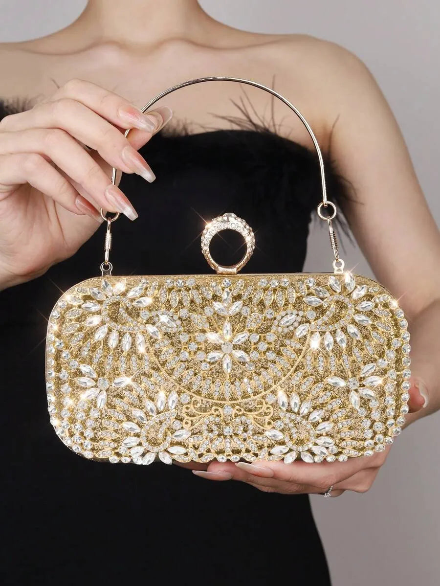 Women's Rhinestone Decor Evening Clutch Bag Party Handbag Wedding Bridal Prom Dinner Banquet Purse Elegant Formal Dress Prom Accessories