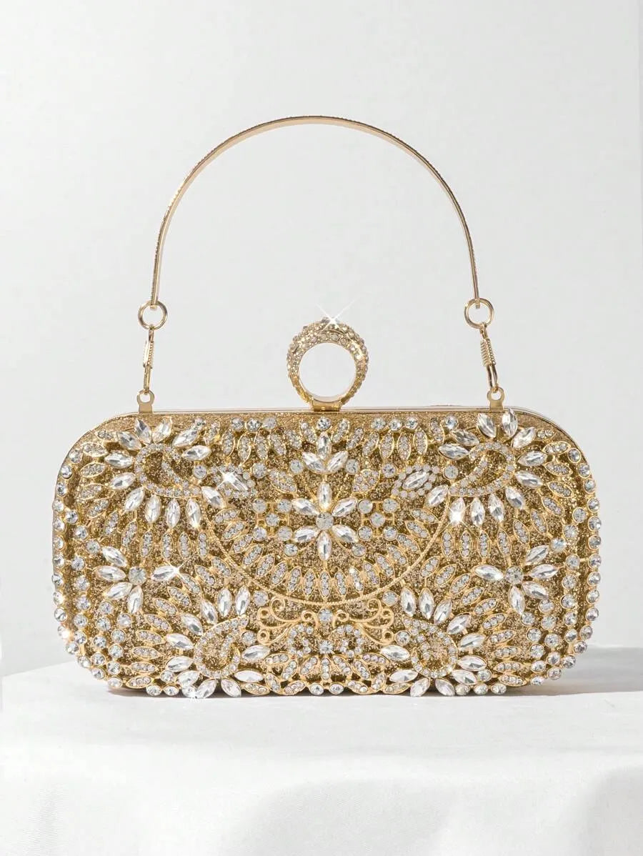 Women's Rhinestone Decor Evening Clutch Bag Party Handbag Wedding Bridal Prom Dinner Banquet Purse Elegant Formal Dress Prom Accessories