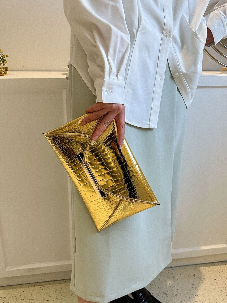 Women's Crocodile Print Snake Print Solid Color PU Clutch Envelope Bag Minimalist Fashion Handbag Casual Evening Party Purse For Women
