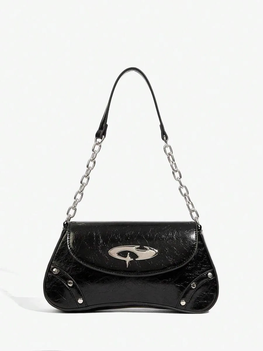 Women's Shoulder Hobo Bag With Metal Chain Strap Retro Y2K Vintage Fashion Icon Style Versatile Casual Street Crossbody Purse For Women