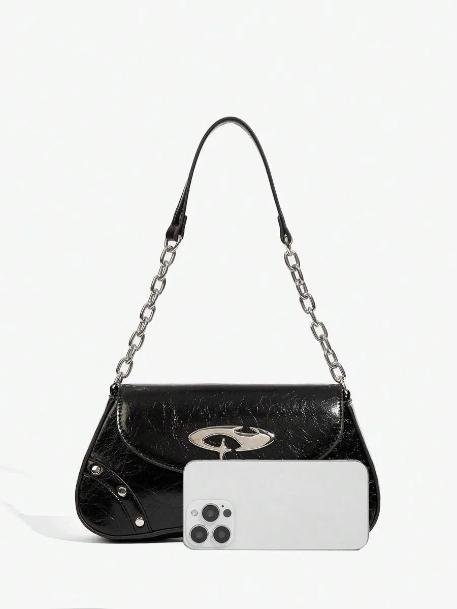 Women's Shoulder Hobo Bag With Metal Chain Strap Retro Y2K Vintage Fashion Icon Style Versatile Casual Street Crossbody Purse For Women