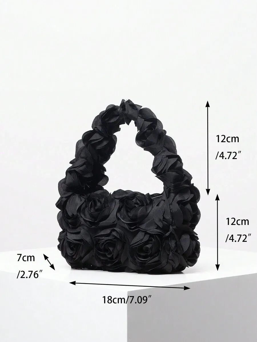 Women's Elegant 3D Rose Flower Tote Bag Evening Party Handbag Wedding Purse Bride Bridesmaid Banquet Birthday Gift Bag Romantic Dress Match