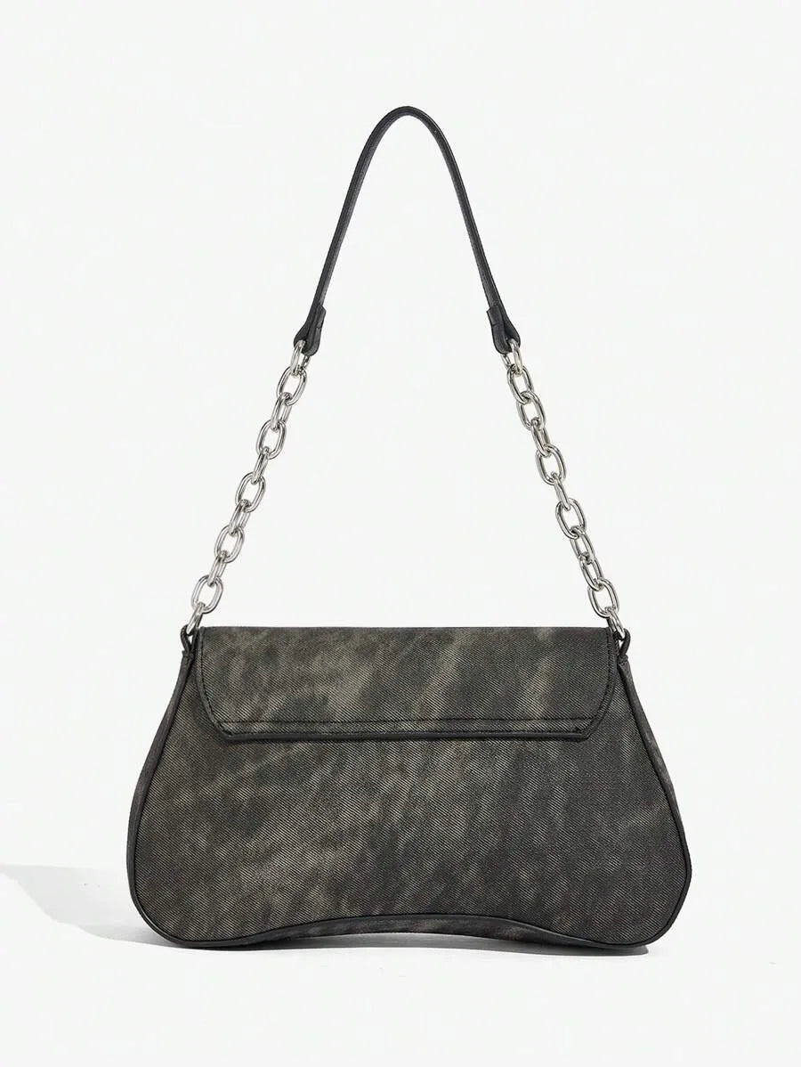 Women's Shoulder Hobo Bag With Metal Chain Strap Retro Y2K Vintage Fashion Icon Style Versatile Casual Street Crossbody Purse For Women