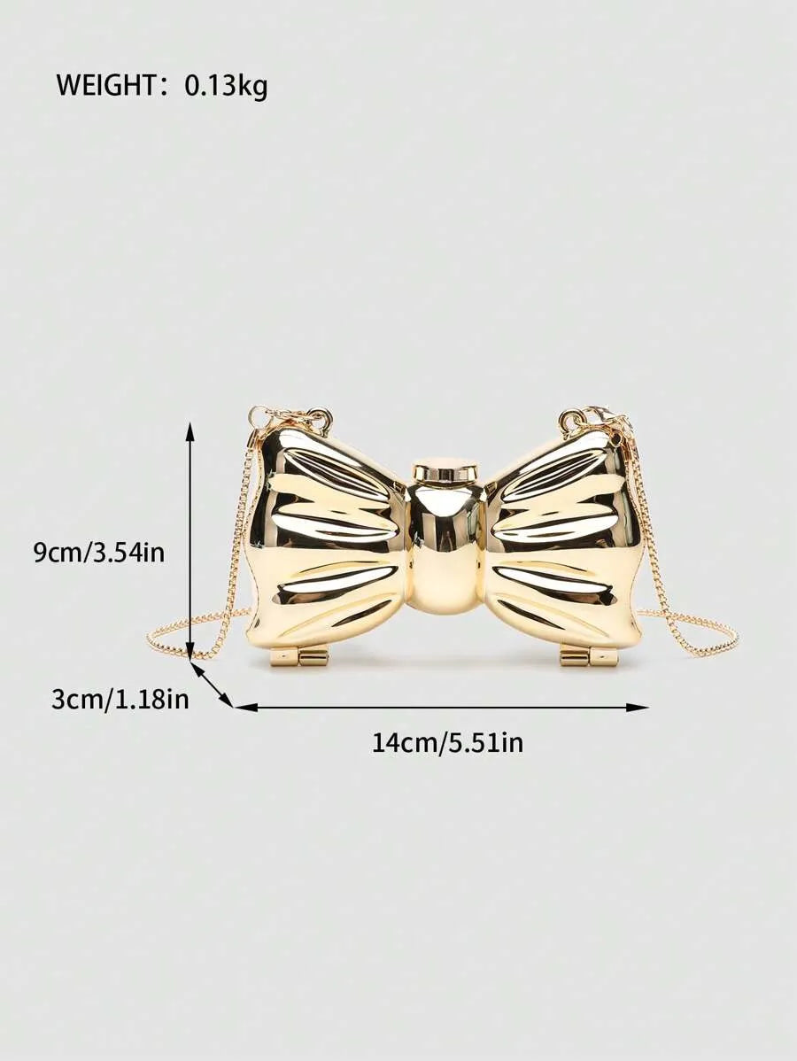 Women's Mini Metallic Acrylic Bowknot Clutch Bag With Chain Multifunction Cosmetic Jewelry Storage Purse Party Wedding Crossbody Coin Bag