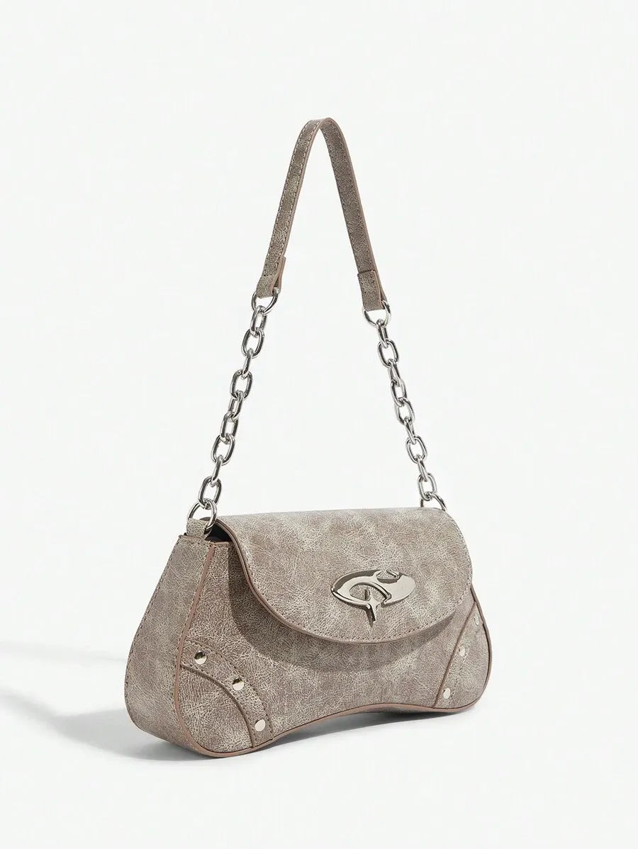 Women's Shoulder Hobo Bag With Metal Chain Strap Retro Y2K Vintage Fashion Icon Style Versatile Casual Street Crossbody Purse For Women