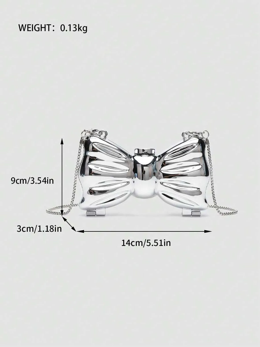 Women's Mini Metallic Acrylic Bowknot Clutch Bag With Chain Multifunction Cosmetic Jewelry Storage Purse Party Wedding Crossbody Coin Bag