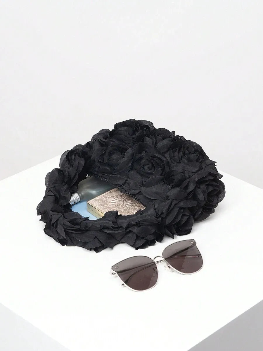 Women's Elegant 3D Rose Flower Tote Bag Evening Party Handbag Wedding Purse Bride Bridesmaid Banquet Birthday Gift Bag Romantic Dress Match