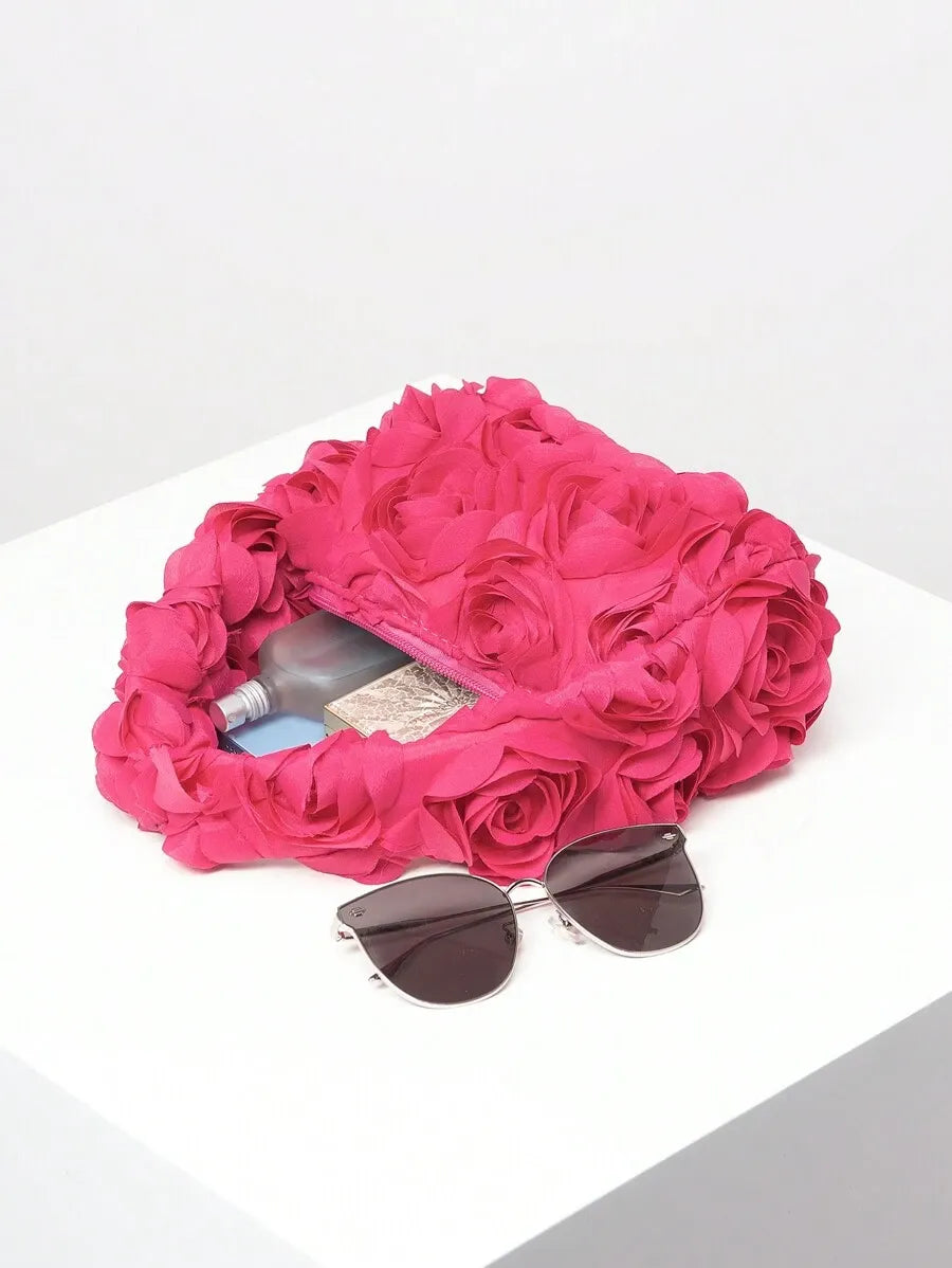 Women's Elegant 3D Rose Flower Tote Bag Evening Party Handbag Wedding Purse Bride Bridesmaid Banquet Birthday Gift Bag Romantic Dress Match