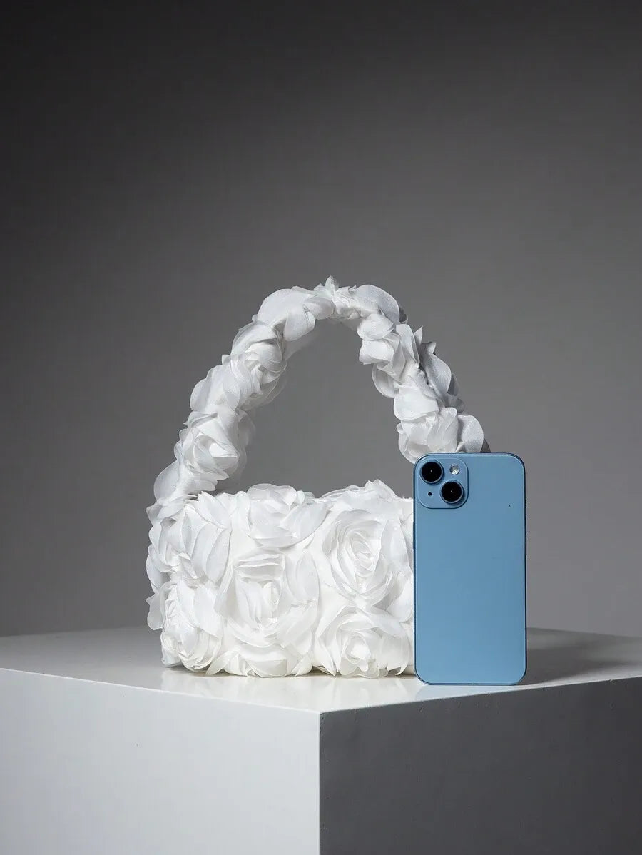 Women's Elegant 3D Rose Flower Tote Bag Evening Party Handbag Wedding Purse Bride Bridesmaid Banquet Birthday Gift Bag Romantic Dress Match