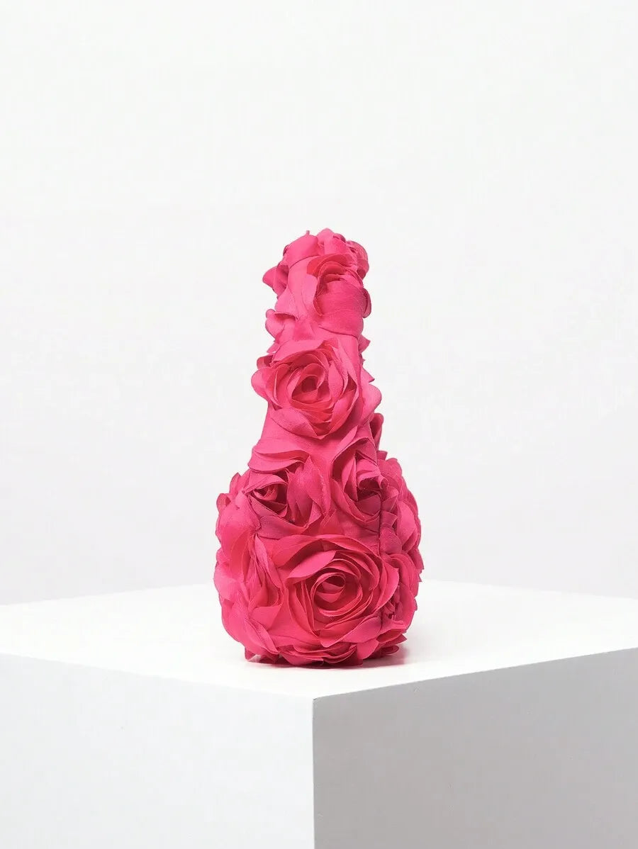 Women's Elegant 3D Rose Flower Tote Bag Evening Party Handbag Wedding Purse Bride Bridesmaid Banquet Birthday Gift Bag Romantic Dress Match