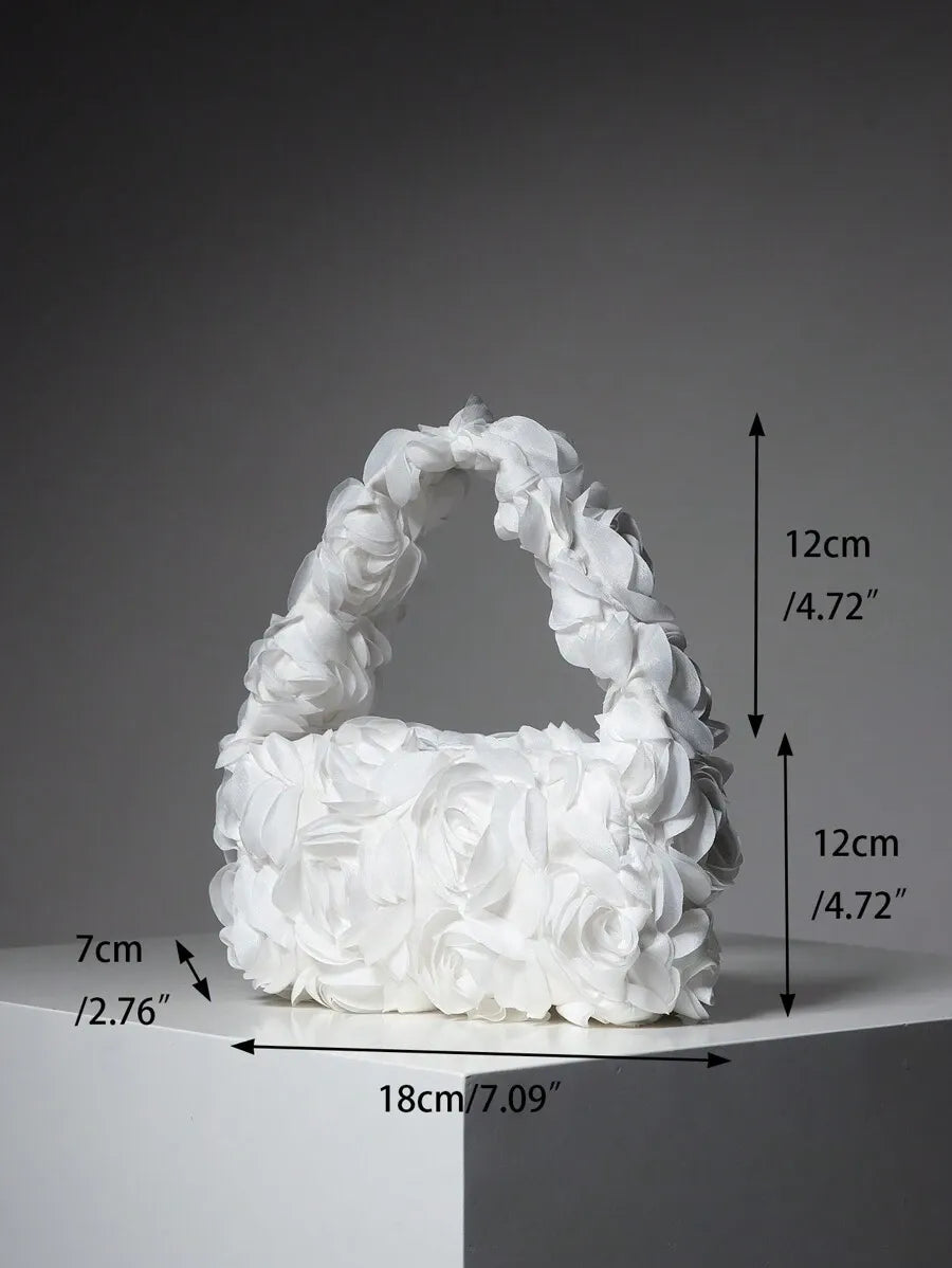 Women's Elegant 3D Rose Flower Tote Bag Evening Party Handbag Wedding Purse Bride Bridesmaid Banquet Birthday Gift Bag Romantic Dress Match