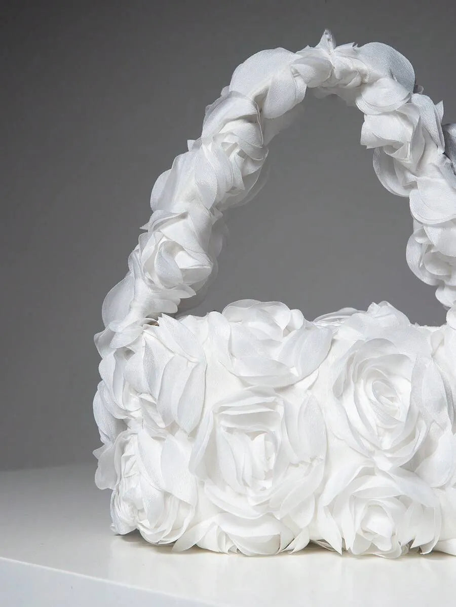 Women's Elegant 3D Rose Flower Tote Bag Evening Party Handbag Wedding Purse Bride Bridesmaid Banquet Birthday Gift Bag Romantic Dress Match