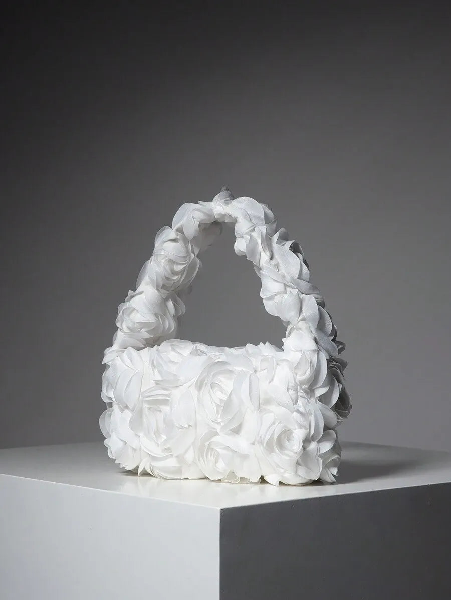 Women's Elegant 3D Rose Flower Tote Bag Evening Party Handbag Wedding Purse Bride Bridesmaid Banquet Birthday Gift Bag Romantic Dress Match