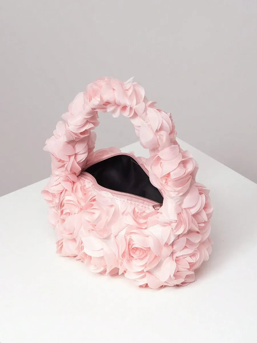 Women's Elegant 3D Rose Flower Tote Bag Evening Party Handbag Wedding Purse Bride Bridesmaid Banquet Birthday Gift Bag Romantic Dress Match