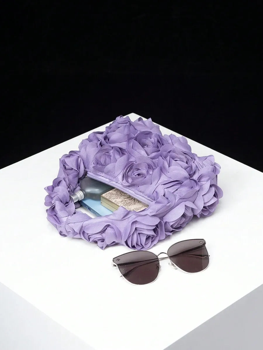 Women's Elegant 3D Rose Flower Tote Bag Evening Party Handbag Wedding Purse Bride Bridesmaid Banquet Birthday Gift Bag Romantic Dress Match