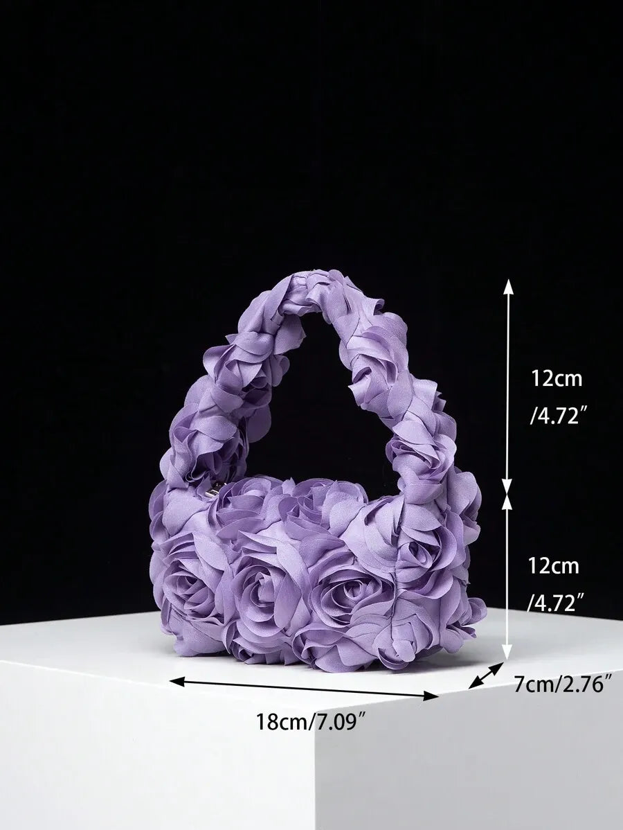 Women's Elegant 3D Rose Flower Tote Bag Evening Party Handbag Wedding Purse Bride Bridesmaid Banquet Birthday Gift Bag Romantic Dress Match