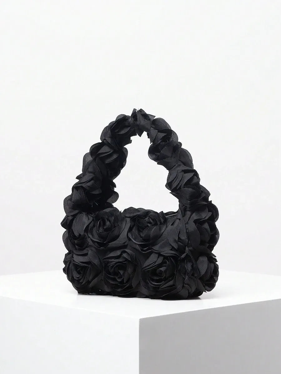 Women's Elegant 3D Rose Flower Tote Bag Evening Party Handbag Wedding Purse Bride Bridesmaid Banquet Birthday Gift Bag Romantic Dress Match
