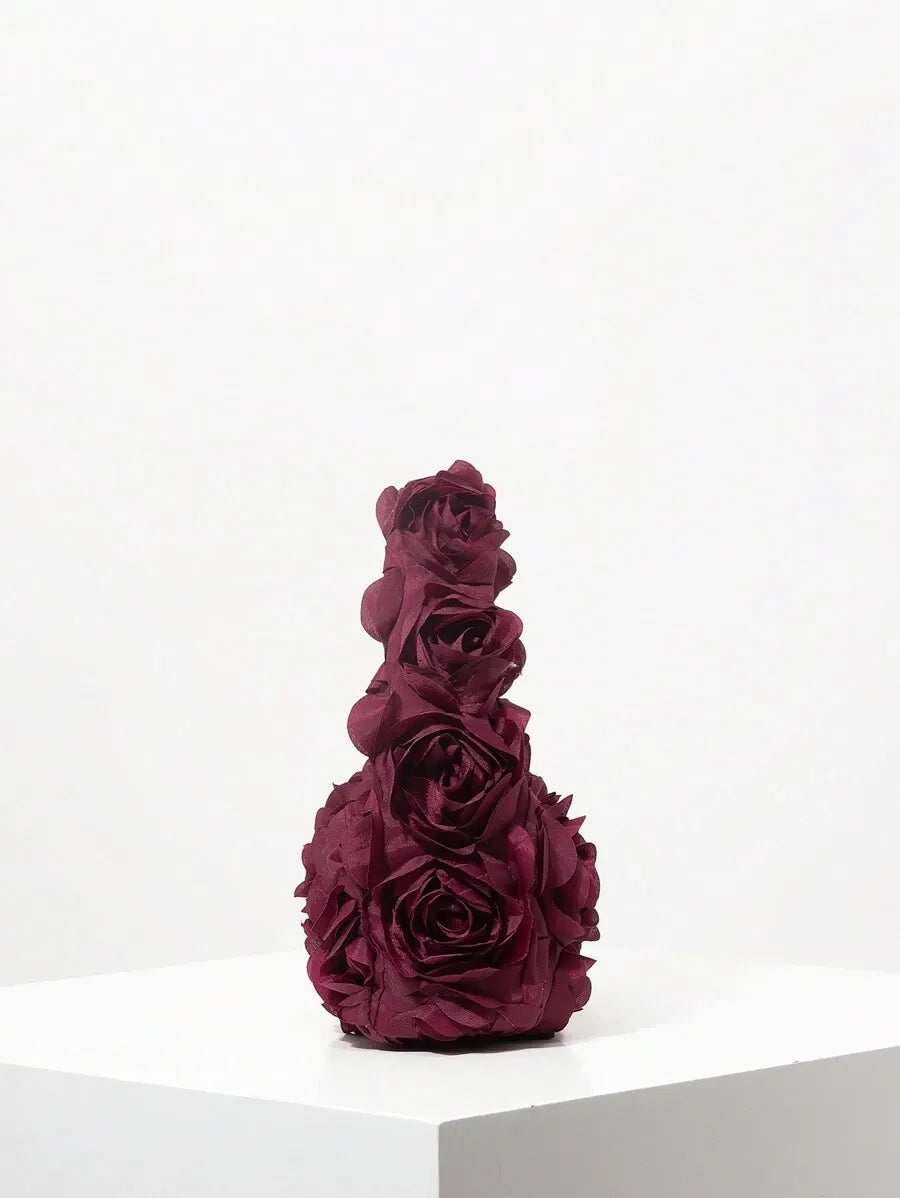 Women's Elegant 3D Rose Flower Tote Bag Evening Party Handbag Wedding Purse Bride Bridesmaid Banquet Birthday Gift Bag Romantic Dress Match