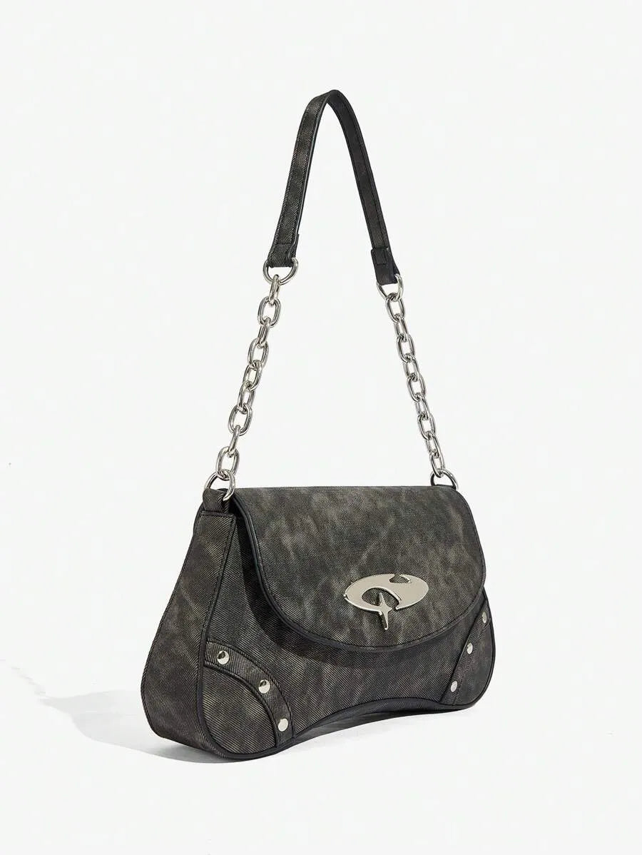 Women's Shoulder Hobo Bag With Metal Chain Strap Retro Y2K Vintage Fashion Icon Style Versatile Casual Street Crossbody Purse For Women