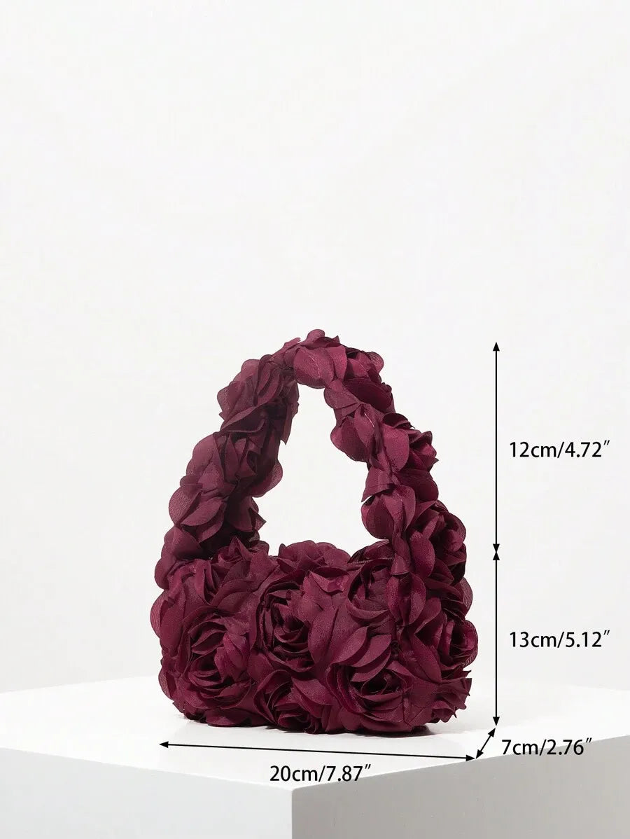 Women's Elegant 3D Rose Flower Tote Bag Evening Party Handbag Wedding Purse Bride Bridesmaid Banquet Birthday Gift Bag Romantic Dress Match