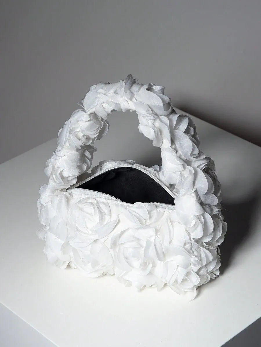 Women's Elegant 3D Rose Flower Tote Bag Evening Party Handbag Wedding Purse Bride Bridesmaid Banquet Birthday Gift Bag Romantic Dress Match